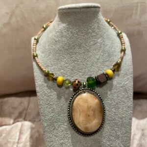 Bohemian Stone Pendant Beaded Necklace Structured Collar 18-24”